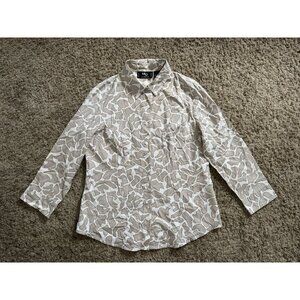 Women 100% Silk Button Shirt Tunic Animal Print Office Casual Quiet Lux LARGE